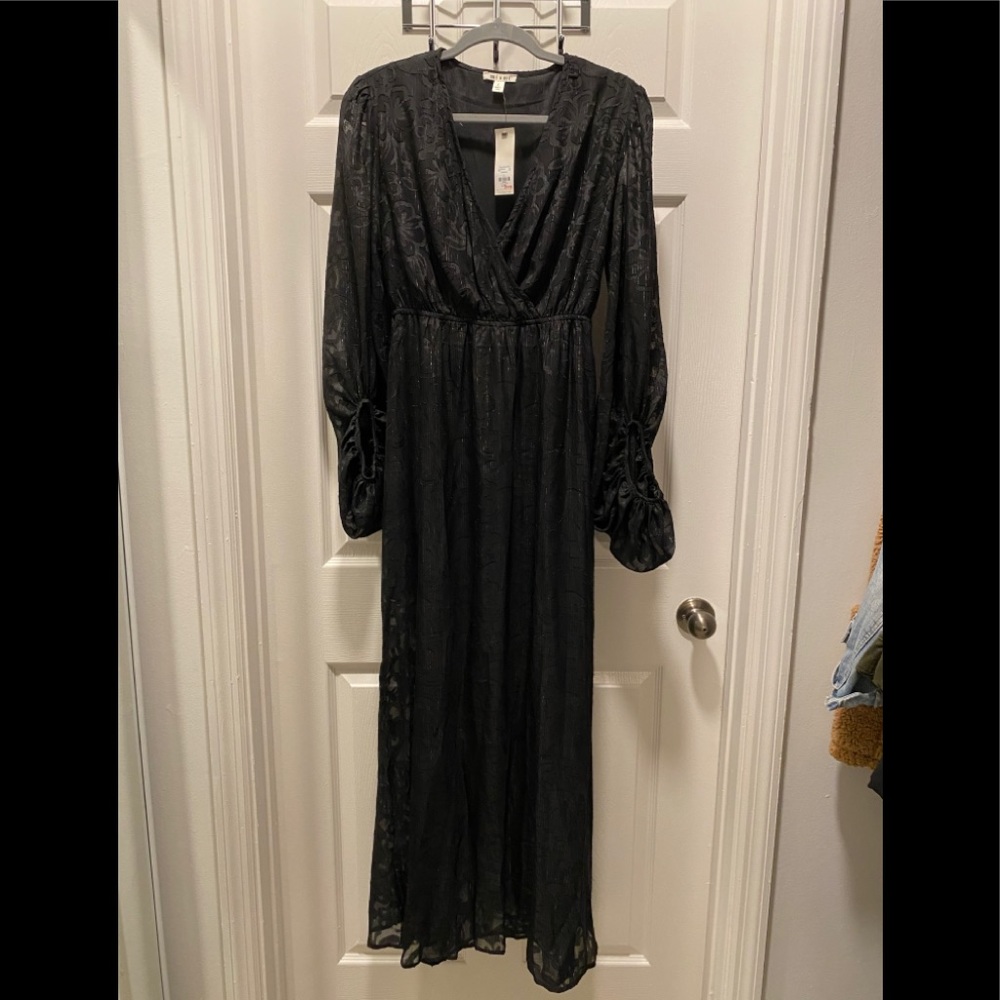 Black semi see through floral design dress